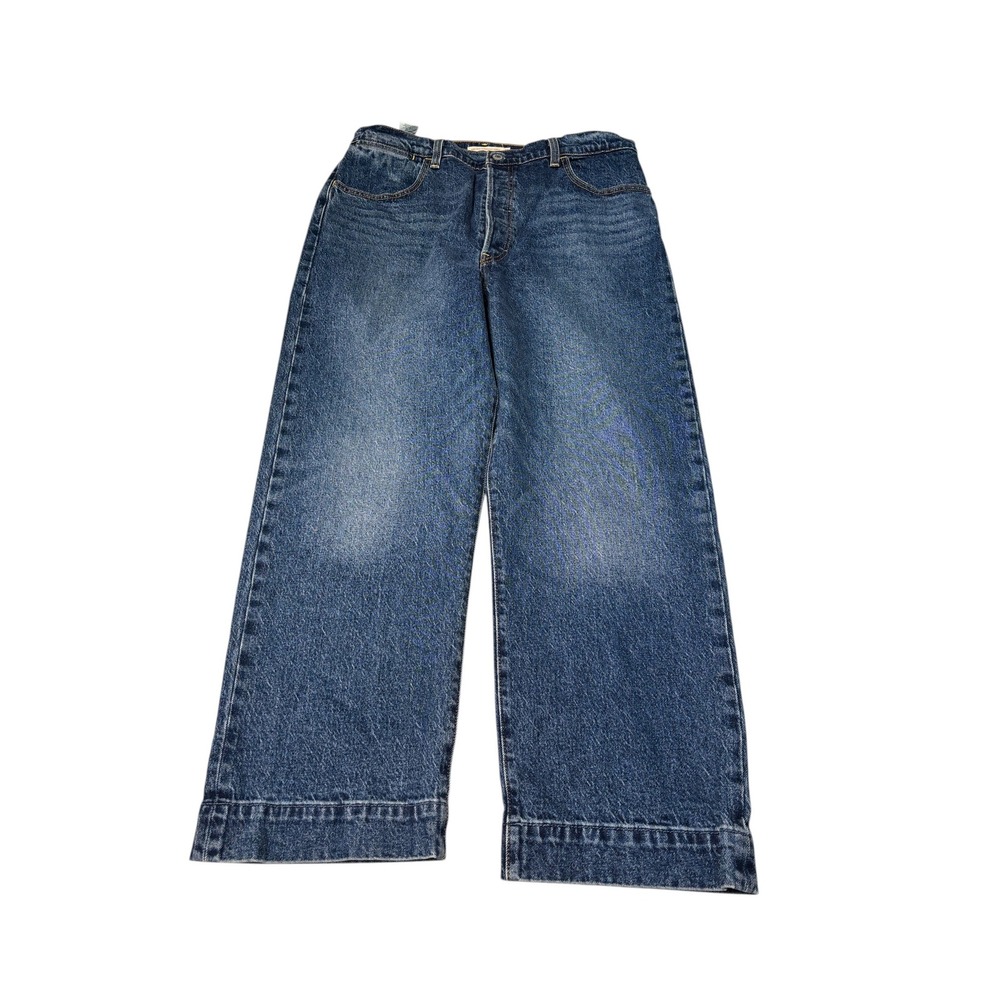 Levis Ribcage Straight Ankle Jeans Medium Wash Blue Button Fly 32x27 Womens